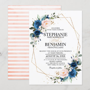 Convites Marinho Azul, Rosa Rosa Rosa Boho Casamento Geomé