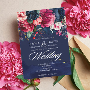 Convites Marinho azul-rosa rosa vintage modelo de casamento
