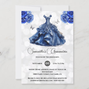 Convites Marinho azul rosas de esquadrão Quinceañera