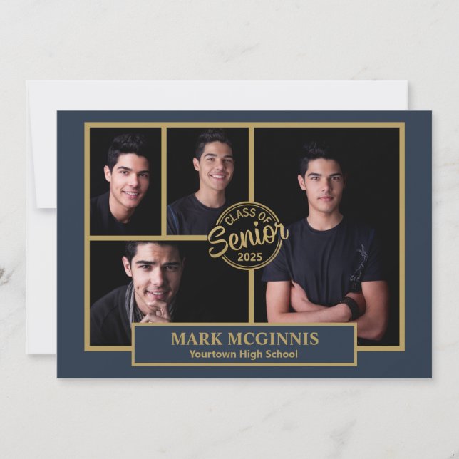 Convites Marinho Azul, Segundo grau Dourado Classe 2024 Gra (Frente)