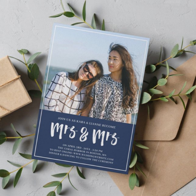 Convites Marinho Azul Sra. Brush Script Wedding (Criador carregado)