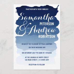 Convites Marinho azul stripes aquarela casamento ombre