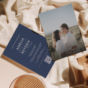 Convites Marinho Azul Tipografia Script Foto do Código QR C