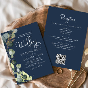 Convites Marinho Azul Tudo em Um Casamento de Código QR Euc