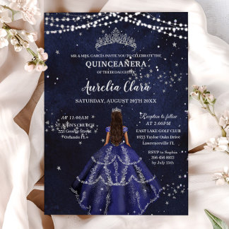 Convites Marinho Azul Vestido Silver Quinceañera