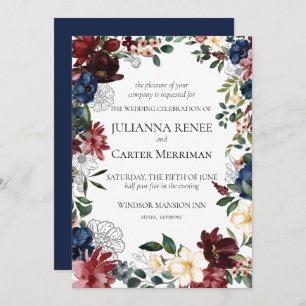 Convites Marinho Bloom Floral Frame Wedding