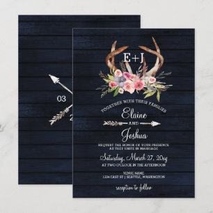Convites Marinho Blooming Antlers Casamento de Chic