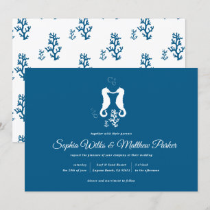 Convites Marinho Blue Beach Coral e Casamento com Cavalos d