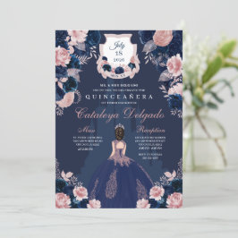 Convites Marinho Blue & Blush Pink Princess Castle Quinceañ