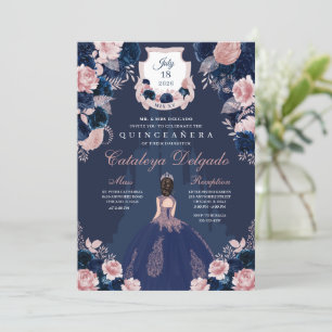 Convites Marinho Blue & Blush Pink Princess Castle Quinceañ