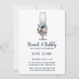 Convites Marinho Blue Blush Roses Rosa Brunch e Bubble