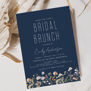 Convites Marinho Blue Boho Wildflower Bridal BrunChá