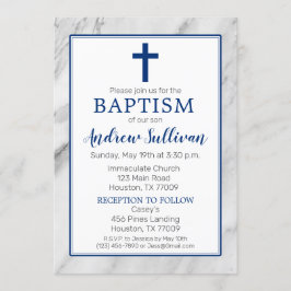 Convites Marinho Blue Boy Marble Baptism
