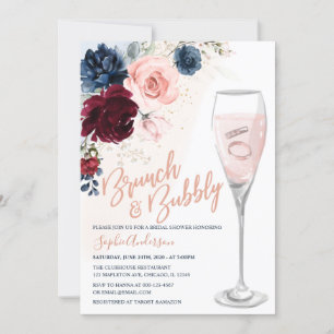 Convites Marinho Blue Burgundy Blush Floral Brunand Bubble