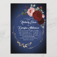 Marinho Blue Burgundy e Dourado Casamento Floral B