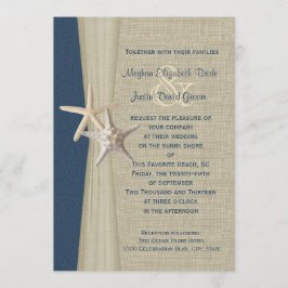 Convites Marinho Blue Burlap e Starfish Beach Weding