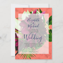 Convites Marinho Blue Coral Floral Elegante Moderno Casamen