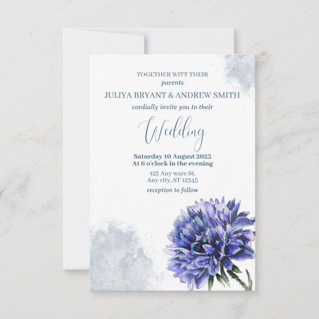 Convites Marinho Blue Cornflower simples casamento (Frente)