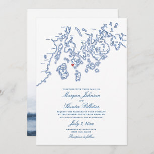 Convites Marinho Blue Deer Isle Maine Elegant Aragosta Wedd
