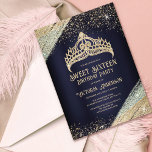 Convites Marinho Blue Dourado Glitter Princess Tiara Sweet<br><div class="desc">Este convite de aniversário glamouroso e giramente doce dezesseis é perfeito para a na moda e moça. Ele apresenta uma coroa de tiara dourada cintilante imprimida com ouro esplêndido e dourado esplêndido e poeira prateada brilhando sobre um fundo metálico marinho azul-sonho. É elegante, bonito, luxuoso e moderno; o design perfeito...</div>
