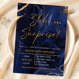 Convites Marinho Blue Dourado Glitter Surpresa 60º Aniversá