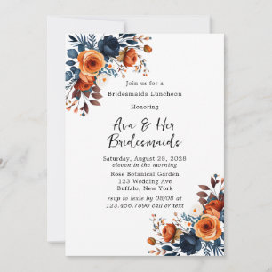 Convites Marinho Blue e Orange Peony Bridesmaids Luncheids