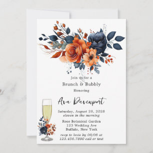 Convites Marinho Blue e Orange Peony Brunch e Bubble