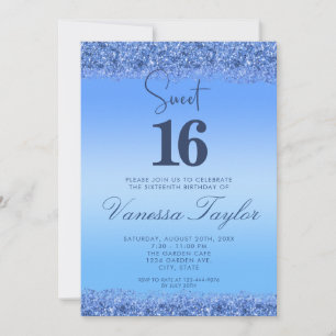 Convites Marinho Blue Faux Glitter Sweet 16 Aniversário