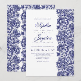 Convites Marinho Blue Lace Elegante e casamento moderno