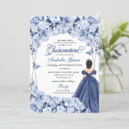 Convites Marinho Blue Lush Rosas Princesa Quinceañera