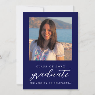 Convites Marinho Blue Minimalist Classy 1 Photo Graduation