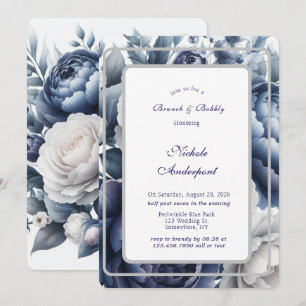 Convites Marinho Blue Peonies White Rosch Brunch e Bubble