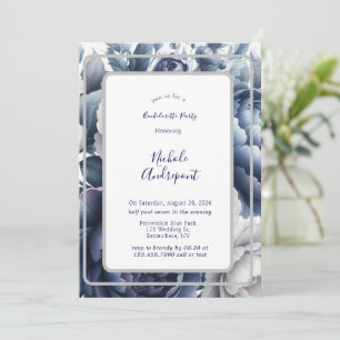 Convites Marinho Blue Peonies & White Roses Festa de soltei