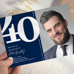 Convites Marinho Blue Photo aniversário de 40 anos Party<br><div class="desc">Crie memórias duradouras na sua cesta de aniversário de 40 anos com estes convites de festas de aniversários azuis clássicos do marinho! Apresentando uma fonte grande e ousada serif que mostra o número '40', uma foto do aniversariante / menina, e um modelo moderno que é fácil de personalizar, esses convites...</div>