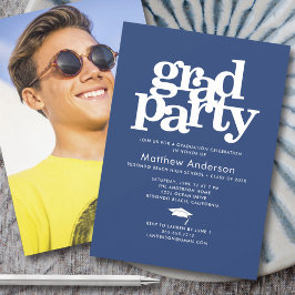 Convites Marinho Blue Photo Formando Party Bold Typografia 