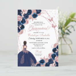 Convites Marinho Blue & Pink Butterfly Princess Quinceanera
