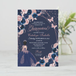 Convites Marinho Blue & Pink Butterfly Princess Quinceanera