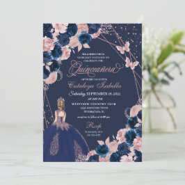 Convites Marinho Blue & Pink Butterfly Princess Quinceanera