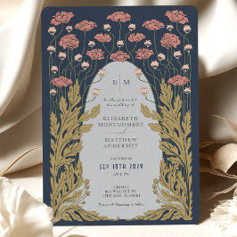 Convites Marinho Blue Pink Vintage Art Nouveau Casamento Fl