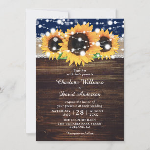 Convites Marinho Blue Rustic Burlap and Lace Sunflower Weds
