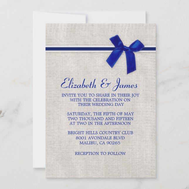 Convites Marinho Blue Rustic Burlap Invtions (Frente)