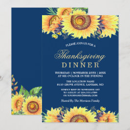 Convites Marinho Blue Rustic Sunflower Janta de Ação de Gra