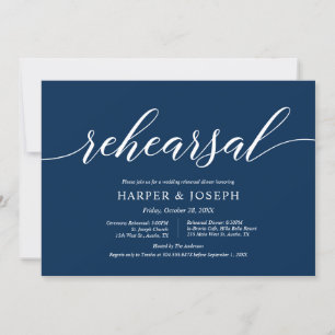 Convites Marinho Blue Script, Ensaio de Casamento e Janto
