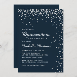 Convites Marinho Blue Silver Diamond Confetti Quinceañera