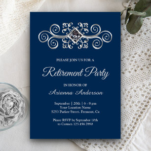 Convites Marinho Blue Silver Floured Diamond Retirement Par