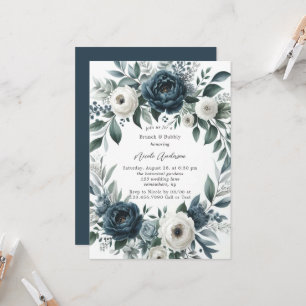 Convites Marinho Blue & Silver Ivory Floral Brunand Bubble