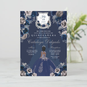 Convites Marinho Blue & Silver Princess Castle Quinceañera
