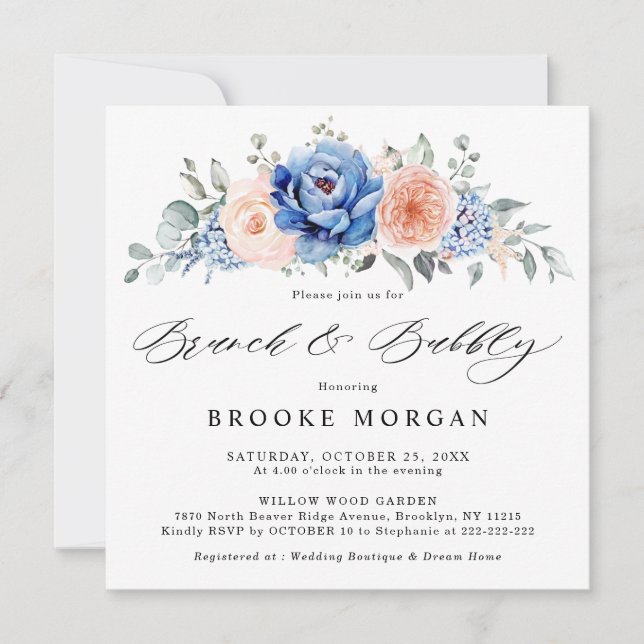 Convites Marinho Blue Slate Dusty Blush Brunand Bubble Rosa (Frente)