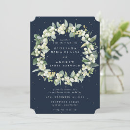 Convites Marinho Blue Snowberry+Eucalyptus Wreath Casamento