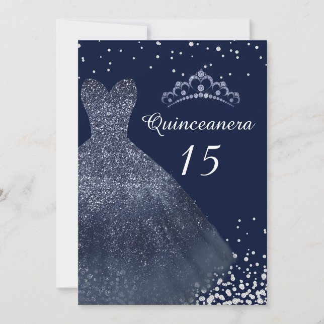 Convites Marinho Blue Sparkle Gress Quinceanera Party (Frente)